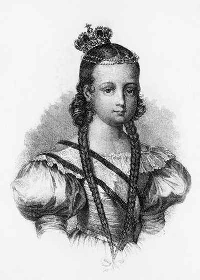 Retrato de Isabel II (1830-1904), Rainha de Espanha de 1833 a 1868, gravura de J.B. and Brown J. Rowbotham