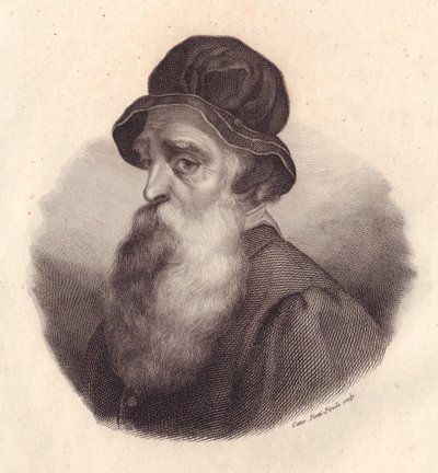 Retrato do escultor e ourives italiano Benvenuto Cellini (1500-1571), gravura em cobre de Caterina Piotti-Pirola de pintura de Giorgio Vasari de J.B. and Brown J. Rowbotham
