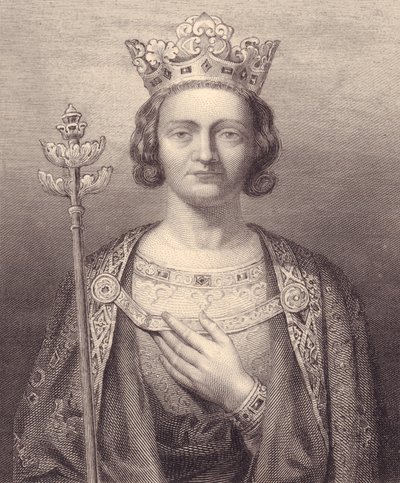 Retrato do Rei Filipe V de França, Alto (1293-1322), gravura, 9x7 cm, da Galerie Historique de Versailles, Histoire de France, Charles Gavard Publisher, Paris, cerca de 1840 de J.B. and Brown J. Rowbotham