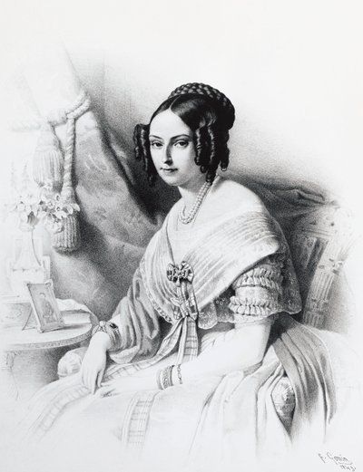 Retrato de Maria Adelaide de Habsburgo-Lorena (1822-1855), esposa de Victor Emmanuel II de Sabóia, gravura de J.B. and Brown J. Rowbotham