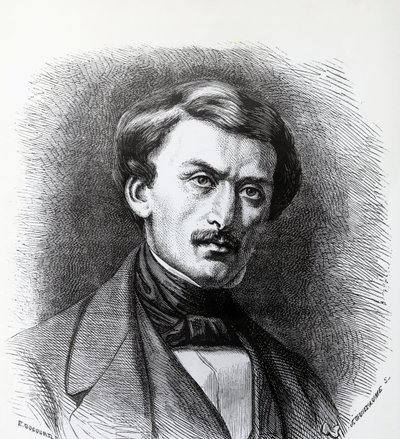 Retrato de Paul-Emile Botta (1802-1870), arqueólogo francês nascido na Itália, gravando a França de J.B. and Brown J. Rowbotham