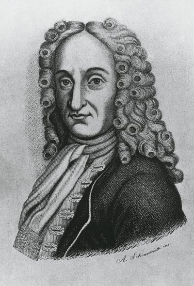 Retrato de Pietro Antonio Michelotti (1673-1740), médico italiano e iatromatemático, gravura de Schiavonetti de J.B. and Brown J. Rowbotham