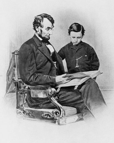 Presidente dos Estados Unidos da América Abraham Lincoln (1809-1865) com seu filho Thomas 