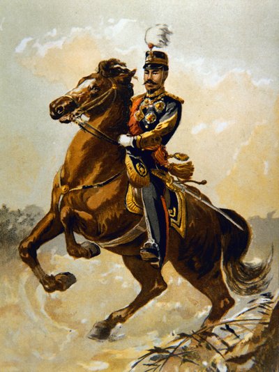O Imperador do Japão em 1904 (cor litho) de J.B. and Brown J. Rowbotham