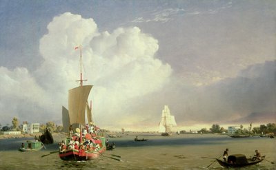 No rio Hoogly no jardim Alcance abaixo de Calcutá, 1852 de C.J. Martin