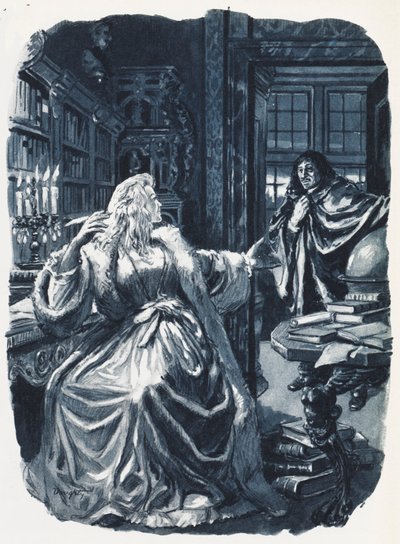 Cristina da Suécia convocou o filósofo Descartes para lhe dar aulas três vezes por semana (litografia a cores) de C.L. Doughty