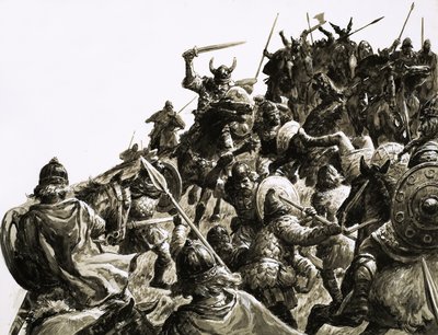 Vikings dinamarqueses atacam as forças britânicas sob o comando do rei Alfredo de C.L. Doughty