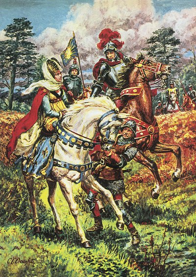 Eduardo IV, Triunfo da Casa de York, ilustração de "A Pageant of Kings" (litografia a cores) de C.L. Doughty