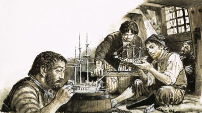 Prisioneiros de guerra franceses das guerras napoleónicas a construir modelos de navios de C.L. Doughty