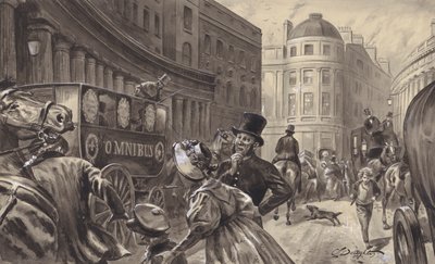 Autocarro puxado por cavalos, Londres (guache sobre papel) de C.L. Doughty