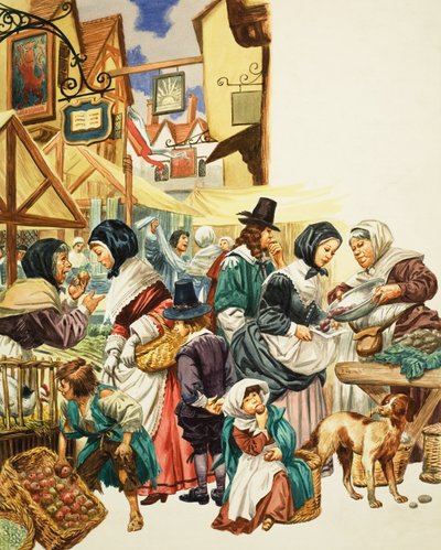 Cena de rua jacobeia (guache sobre papel) de C.L. Doughty