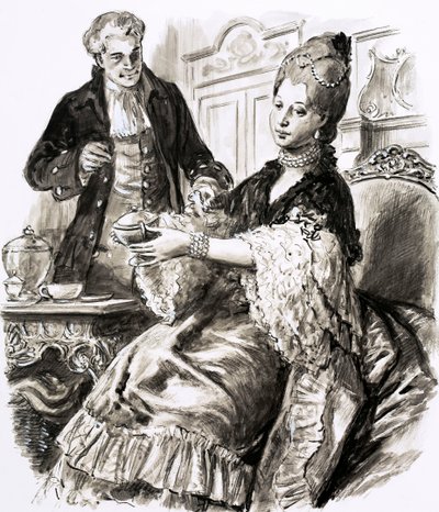Josiah Wedgwood com a Rainha Charlotte (guache sobre papel) de C.L. Doughty