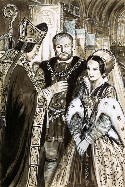 Casamento de Henrique VIII e Ana Bolena (guache sobre papel) de C.L. Doughty