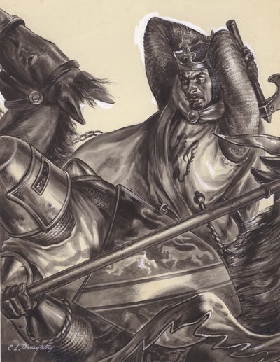 Robert Bruce prestes a matar Sir Henry de Bohun () (guache sobre papel) de C.L. Doughty
