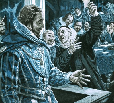Sir Walter Raleigh defende-se das acusações de Edward Coke de C.L. Doughty