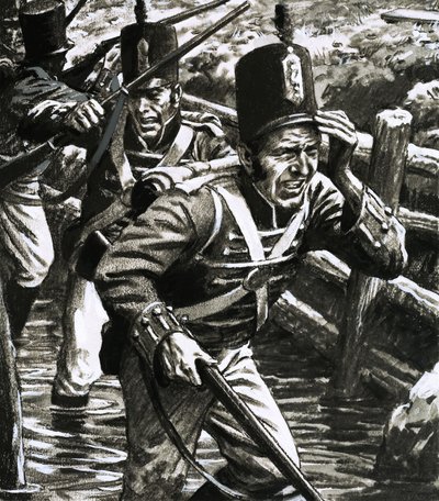 Soldados nas linhas britânicas inundadas em Flushing de C.L. Doughty