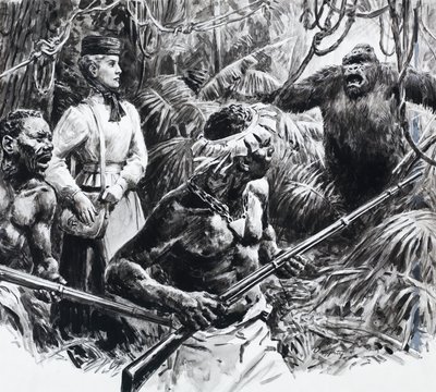 A exploradora Mary Kingsley em África (guache sobre papel) de C.L. Doughty