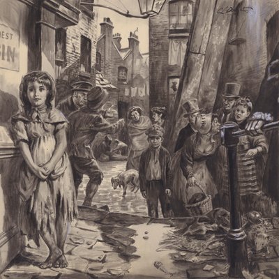 Cena de um bairro de lata vitoriano (guache sobre papel) de C.L. Doughty