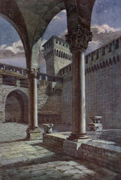 Pátio, Castel Sforza, Milão (lito a cores) de C.T.G. Formili
