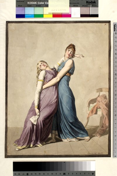 Uma mulher está apoiando outra mulher, que desmaiou ao ler uma carta de Christoffer Wilhelm Eckersberg