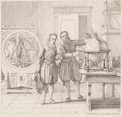 Christian IV visita Tycho Brahe em Uranienborg de Christoffer Wilhelm Eckersberg