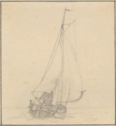 Um iate à vela visto de frente. de Christoffer Wilhelm Eckersberg