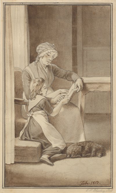 Uma mãe ensina sua filha a ler de Christoffer Wilhelm Eckersberg
