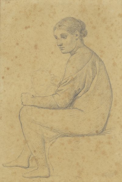 Uma mulher sentada em cujo joelho uma criança se apoia. de Christoffer Wilhelm Eckersberg