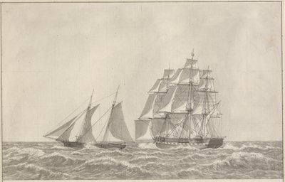 Uma escuna iludindo uma fragata perseguidora de Christoffer Wilhelm Eckersberg