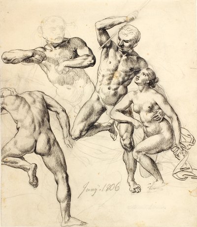 Estudos de figuras - três homens e uma mulher de Christoffer Wilhelm Eckersberg