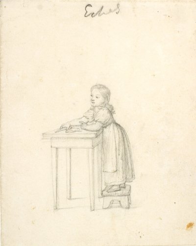 Menina de pé em um banquinho em uma mesa de Christoffer Wilhelm Eckersberg