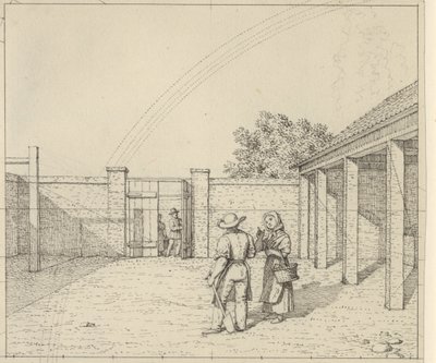 Perspectiva linear aplicada à arte da pintura - Rascunho para versão não utilizada da Placa V,2 - O arco-íris sobre o pátio. de Christoffer Wilhelm Eckersberg
