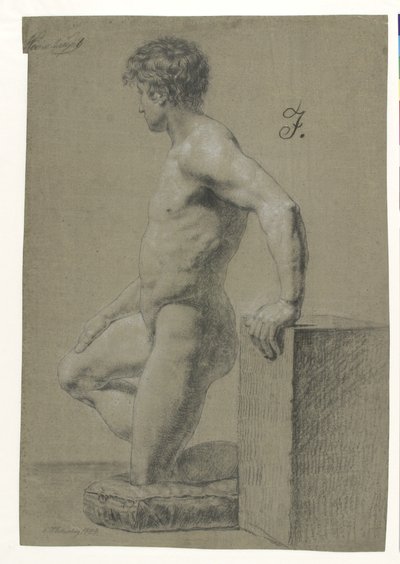 Figura modelo masculina ajoelhada, perfil esquerdo de Christoffer Wilhelm Eckersberg