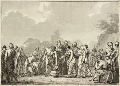Tomyris, rainha das massagens, joga a cabeça de Cyrus em um barril de sangue de Christoffer Wilhelm Eckersberg