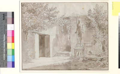 Lote presumivelmente do jardim do Palazzo Barberini com a Estátua Romana Antinous em estilo egípcio, Roma de Christoffer Wilhelm Eckersberg