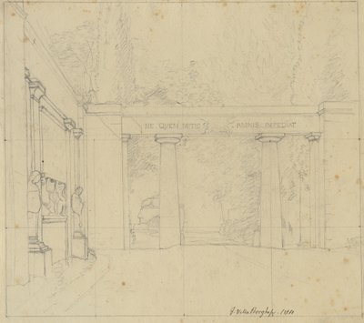 Parte do jardim da Villa Borghese com a Porta Ægiziana, Roma. de Christoffer Wilhelm Eckersberg