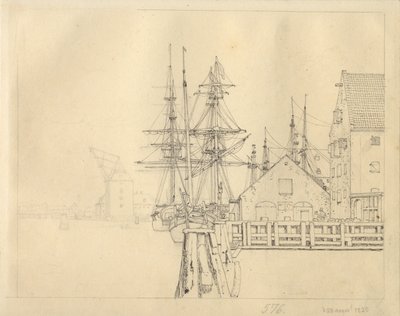 Lote de um dos estaleiros em Christianshavn, Mastekran ao fundo. de Christoffer Wilhelm Eckersberg
