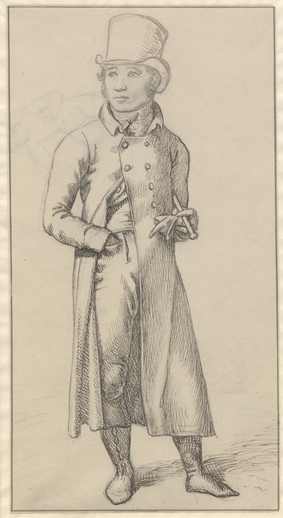 Retrato de um homem de pé com uma bengala debaixo do braço esquerdo de Christoffer Wilhelm Eckersberg