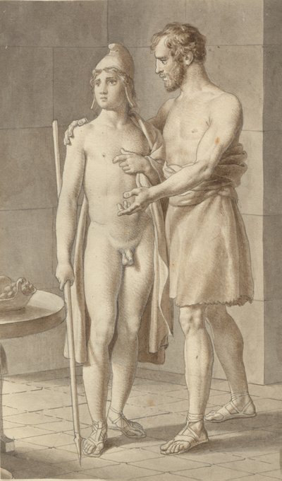 Telêmaco encontra Ulisses disfarçado de mendigo no pastor Eumaios - Ulisses; fragmento de toda a composição. de Christoffer Wilhelm Eckersberg