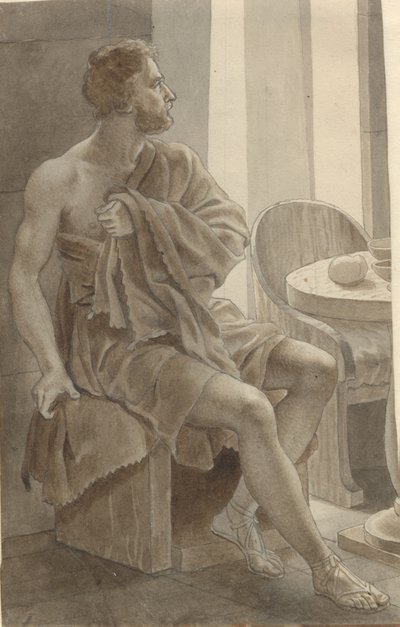 Telêmaco encontra Ulisses disfarçado de mendigo no pastor Eumaios - Ulisses; fragmento de toda a composição. de Christoffer Wilhelm Eckersberg