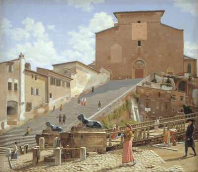 Os degraus de mármore que levam à Igreja de Santa Maria in Aracoeli em Roma de Christoffer Wilhelm Eckersberg