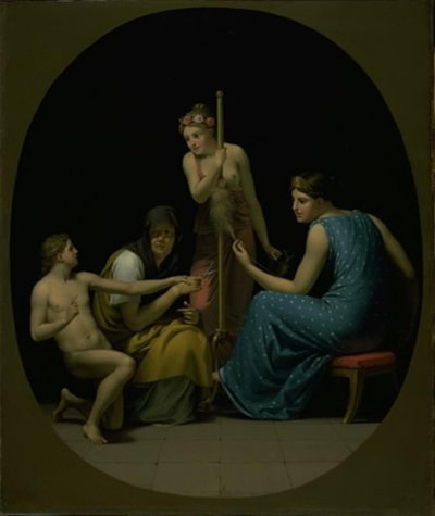 O Parcae: Clotho, Lachesis e Atropos girando o fio da vida de Christoffer Wilhelm Eckersberg