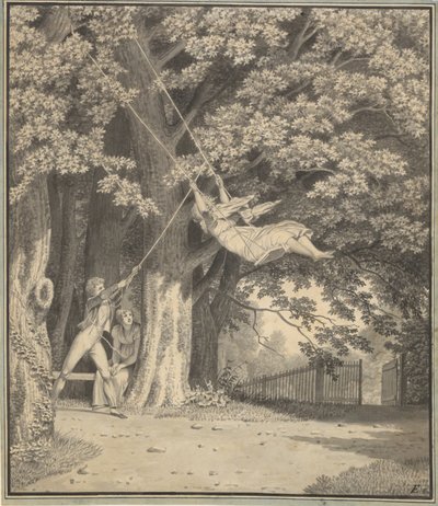 The Woodlands por Skjoldnæsholm com um jovem que balança uma jovem de Christoffer Wilhelm Eckersberg