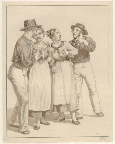 Dois marinheiros tratam duas garotas. de Christoffer Wilhelm Eckersberg