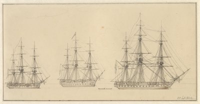 Três navios russos da linha. de Christoffer Wilhelm Eckersberg
