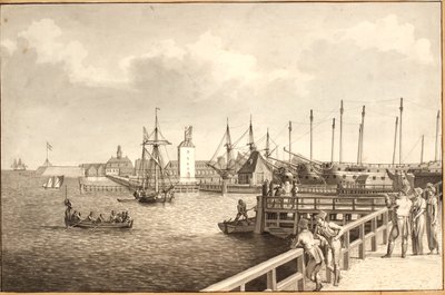 Vista de Langelinie em direção a Nyholm, t.h. o aluguel da frota de Christoffer Wilhelm Eckersberg