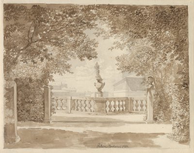 Vista do jardim do Palazzo Barberini em direção ao palácio e ao Quirinale, Roma de Christoffer Wilhelm Eckersberg
