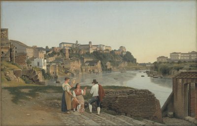 Vista do Tibre em direção ao Monte Aventin em Roma de Christoffer Wilhelm Eckersberg