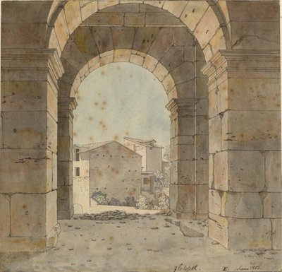 Vista para o norte através de um dos arcos do segundo andar do Coliseu em Roma de Christoffer Wilhelm Eckersberg
