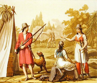 Um grupo de homens e mulheres das Antilhas (gravura a cores) de C. Bottigelli